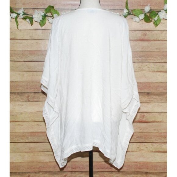Bindya White Boho Top One Size Oversized Caftan Lace Pom Poms Tassels Viscose - Picture 8 of 11